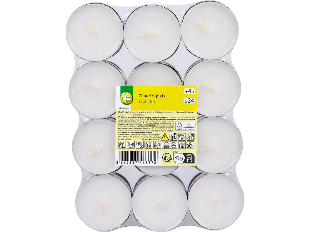 TEALIGHTS AUCHAN ESSENCIAL 4H PACK 24 UNIDADES