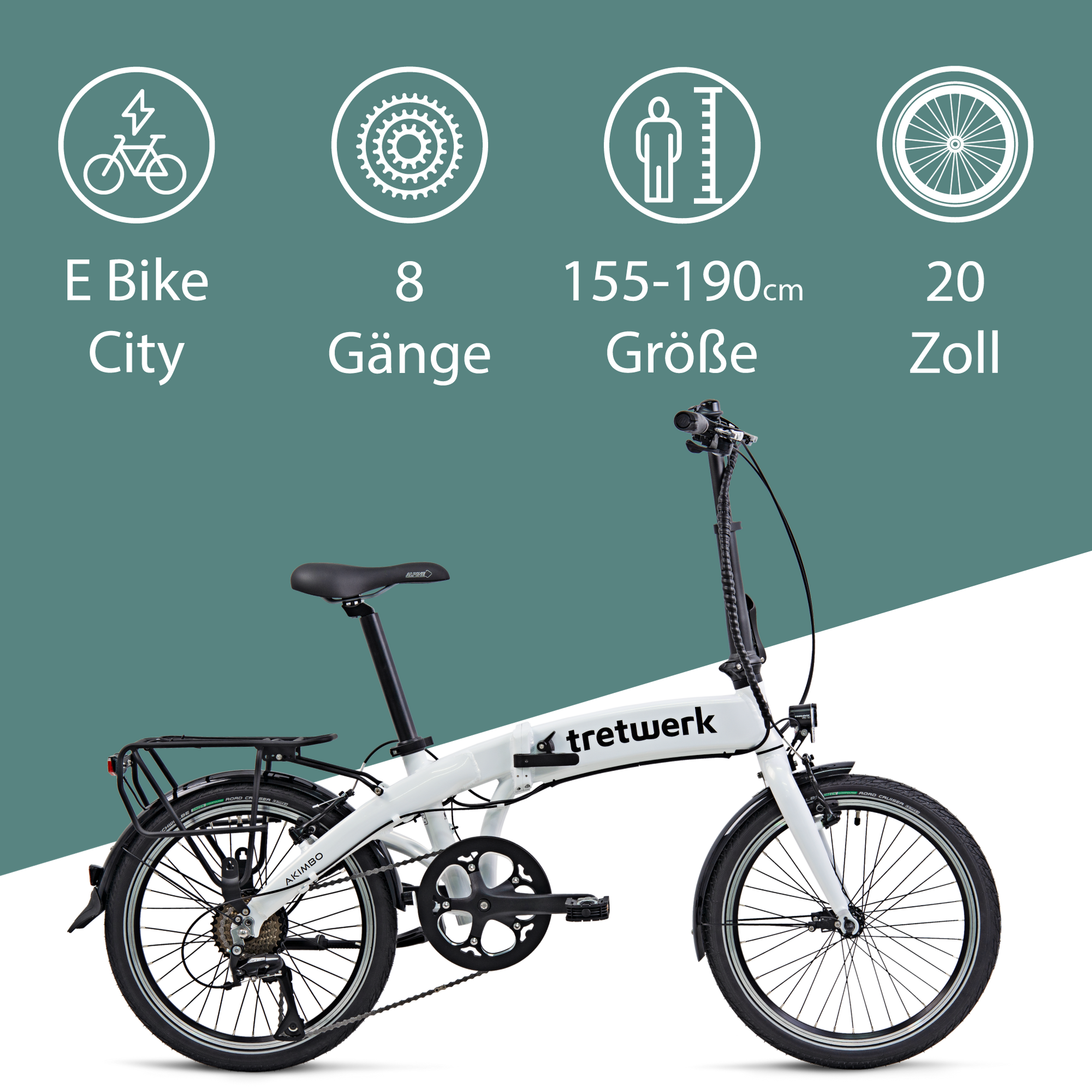 Tretwerk Akimbo E Bike 20 Zoll Klapprad Elektrofahrrad 360Wh 155 - 190 cm