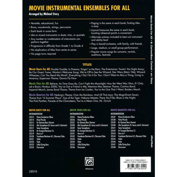 Alfred Music Publishing Movie Duets For All Clarinet
