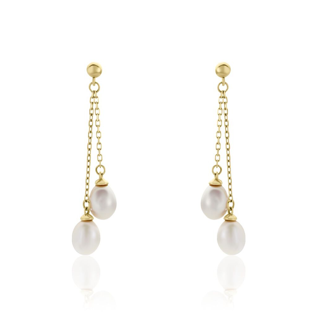 Boucles D'oreilles Pendantes Carrine 2 Fils Or Jaune Perle De Culture