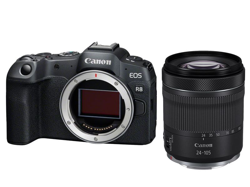 Canon Fotokamera EOS R8 RF 24-105 STM / 100-400 Kit 24-105 Vollformatige Hybridkamera mit zwei Objektiven