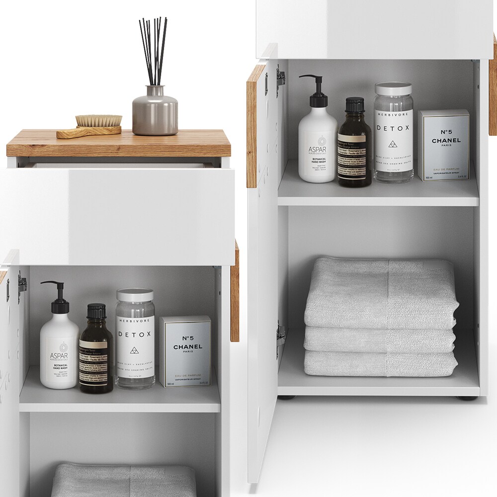 Vicco Midischrank Badschrank Badezimmermöbel Eden Weiß Artisan modern 40x84 cm Badezimmer Schrank Badkommode Badmöbel 2 Fächer Tür Schublade Hochglanz
