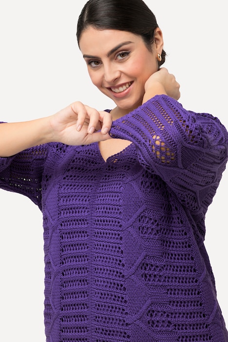 Pullover, Grobstrick, V-Ausschnitt, 3/-Arm