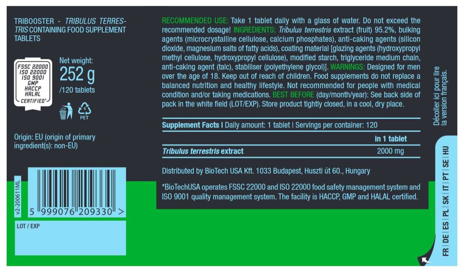 Biotech USA Tribooster 60 comprimidos