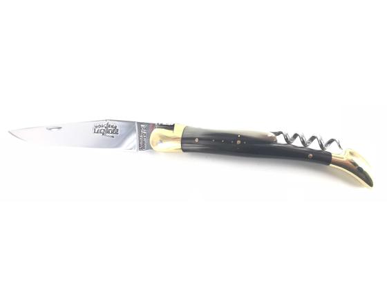 Laguiole Tradition 12 cm - 2 mitres Laiton - 2 pièces - Ponte de Corne Couteau de Poche Forge de Laguiole