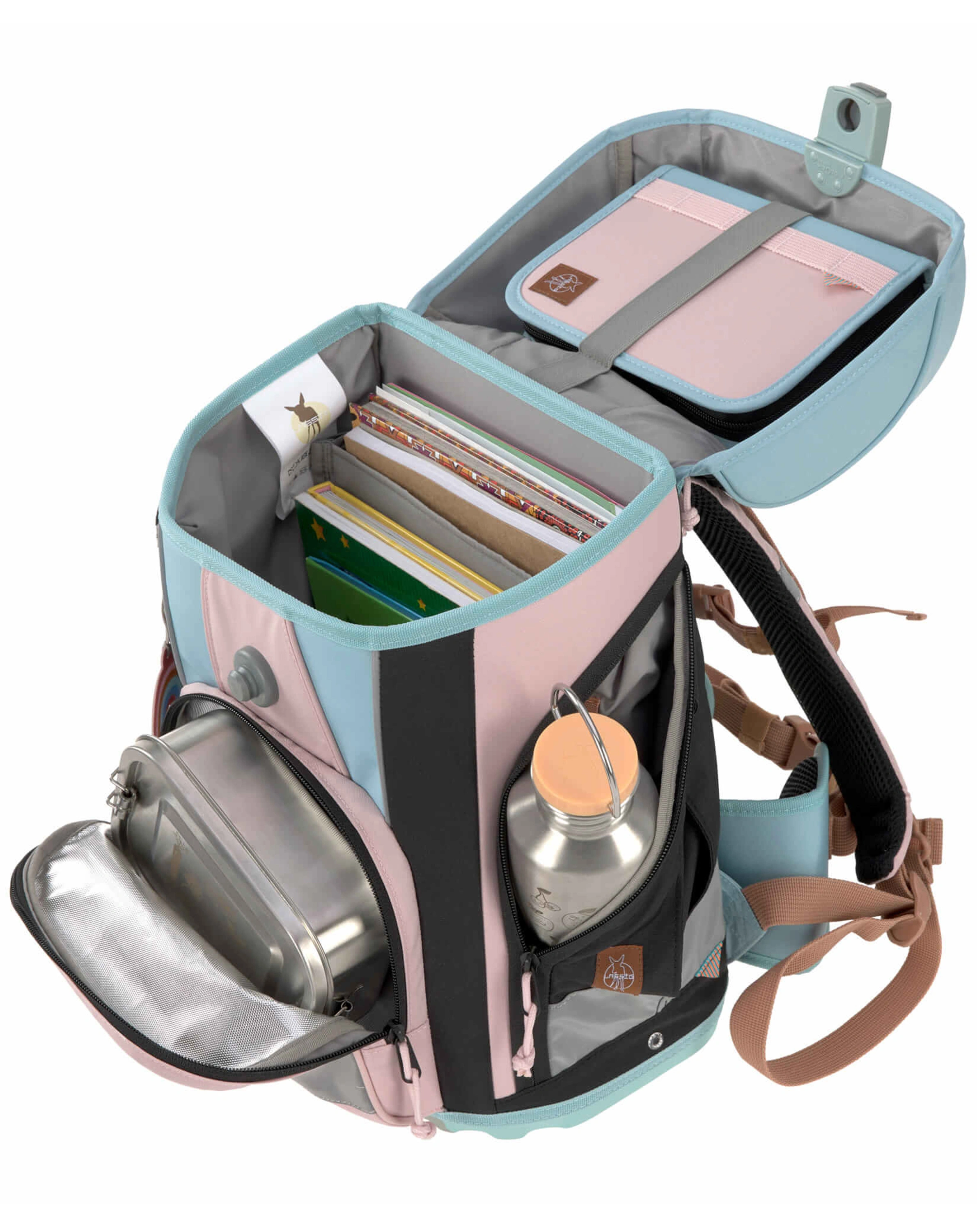 Schulranzen-Set BOXY UNIQUE (30x25x42) 7-teilig in rose/blue