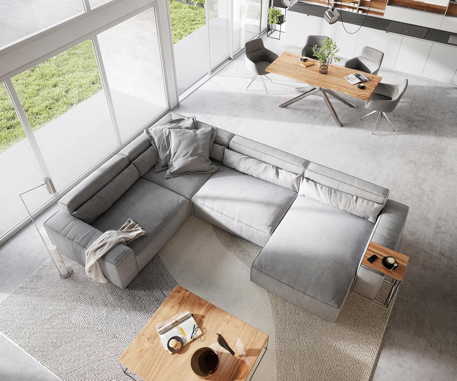 DELIFE Wohnlandschaft Sirpio XL Mikrofaser Grau 360x260 cm Recamiere variabel