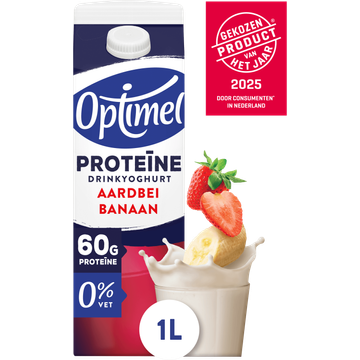 Optimel Proteïne Drinkyoghurt Aardbei Banaan 0% Vet 1L