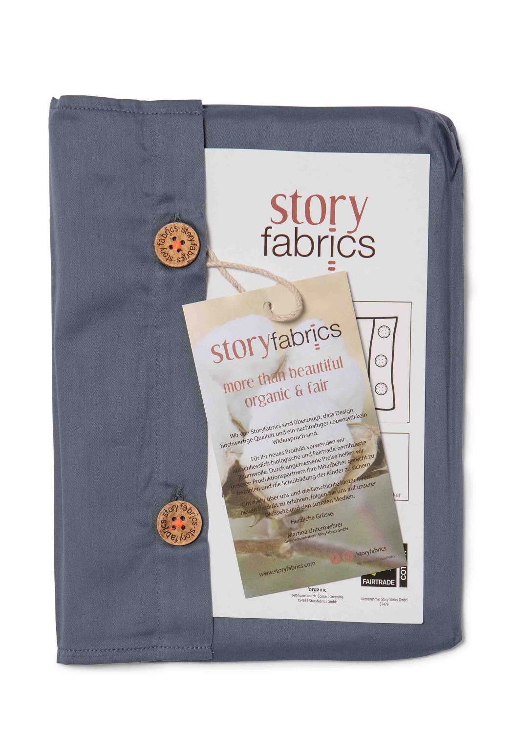 Storyfabrics Kissenbezug mit Kokosknöpfen Satin Taubenblau