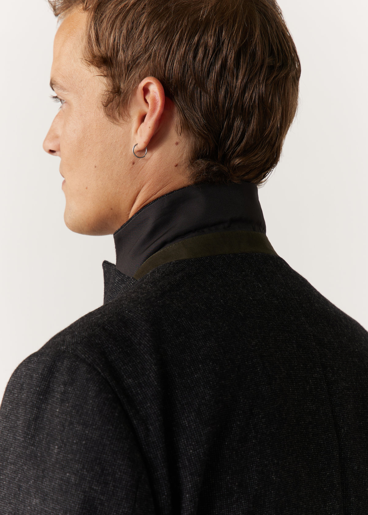 Veste casual Regular en laine mélangée unie anthracite à capuche amovible