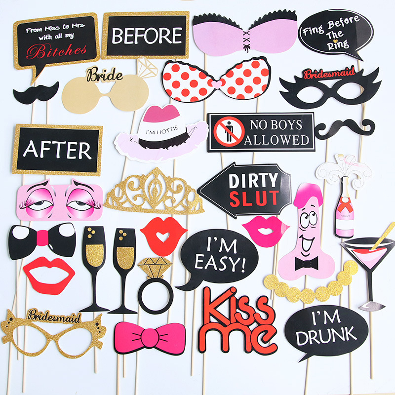 (31er Set) Photo Booth Fotorequisiten Party Foto Accessoires Dekorationen für lustige Bilder - Junggesellinnenabschied