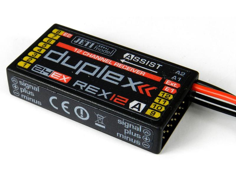 Jeti Empfänger Duplex REX 12 EPC Assist 2.4 GHz EX Telemetrie-fähiger 12 Kanal Empfänger kompatibel mit Duplex 2.4 GHz EX und EX-Bus Protokoll