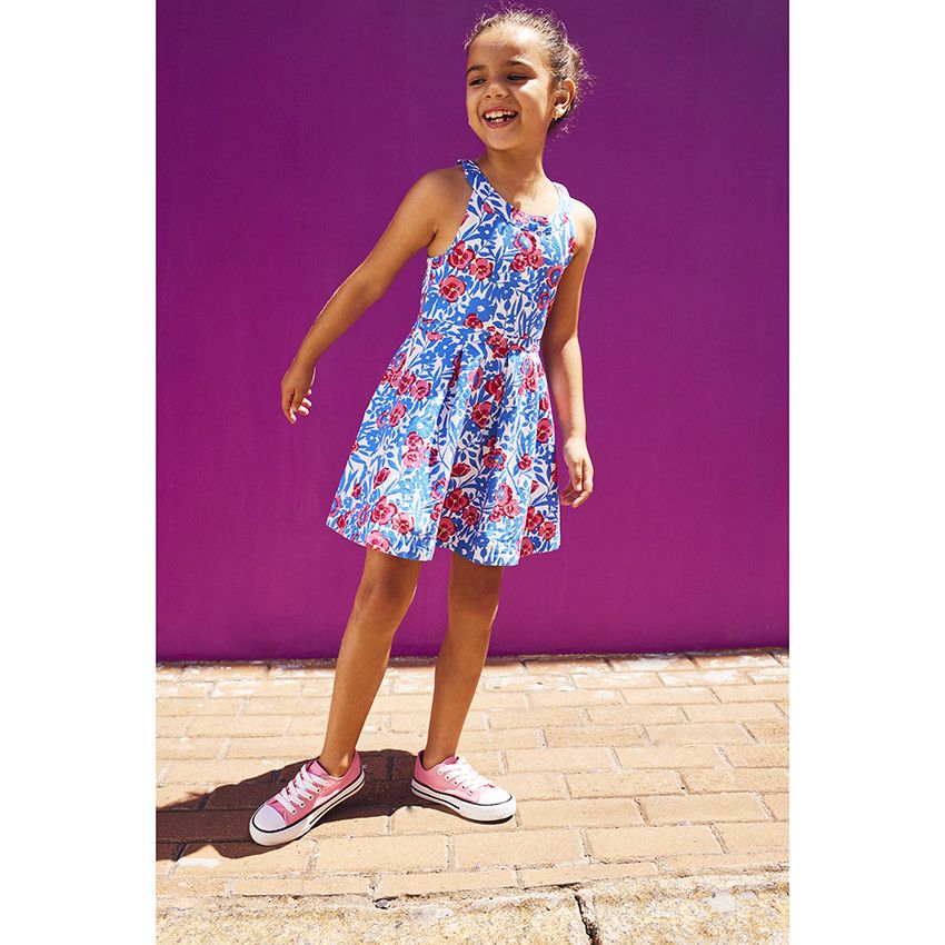 Robe patineuse imprimé fleuri pour fille - Bleu moyen