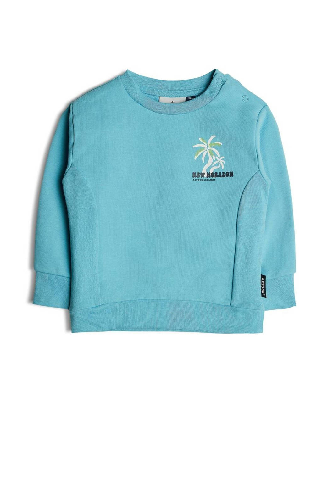 Retour Jeans sweater Rider met printopdruk aquablauw