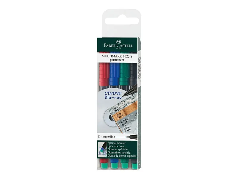 Faber-Castell MULTIMARK 1523 - Markør - permanent - 0.4 mm - superfin - med viskelæder (pakke med 4)
