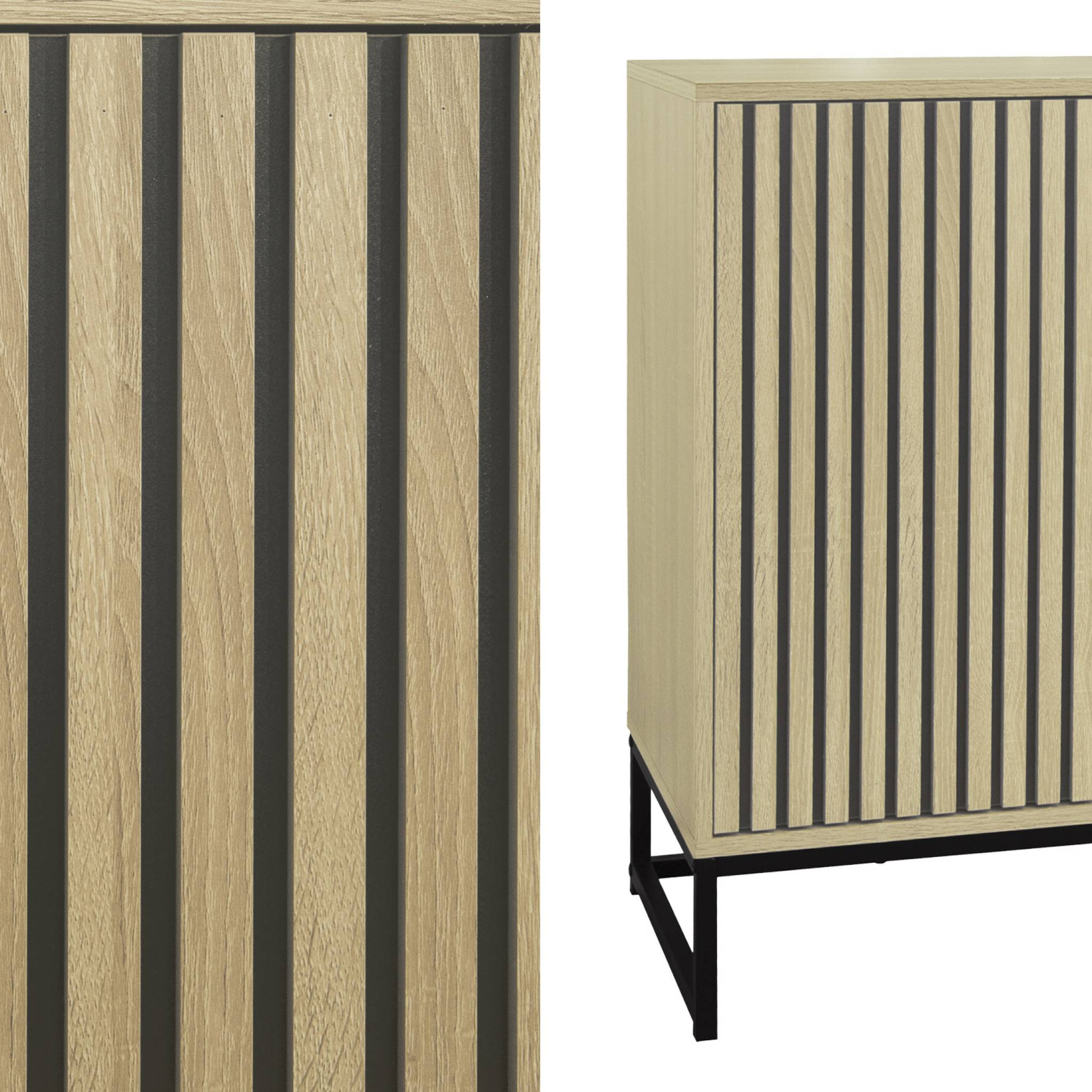 sweeek - Eigentijds 3-deurs dressoir met gegroefd houteffect L 160