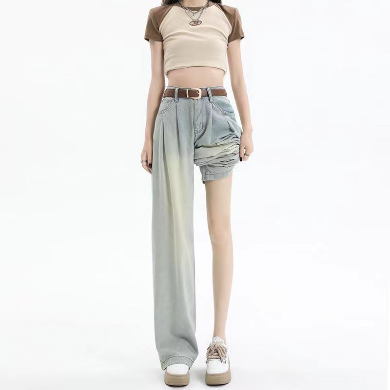 Everose - High Waist Washed Wide Leg Jeans