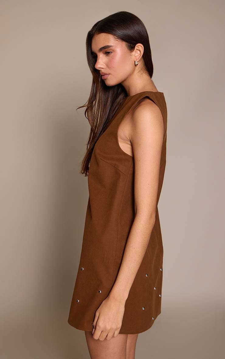 Marron Robe Droite Ample En Synthétique Avec Détails Cloutés