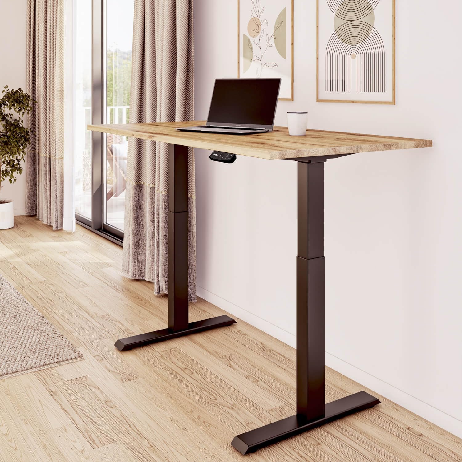 Höhenverstellbarer Schreibtisch auf Maß - inkl. 2,5 cm starker, maßgefertigter Tischplatte - 2- oder 3-stufiges Gestell, OLED-Touchpanel (Artisan Eiche & Grau, 2-stufig, 110 x 60 cm)