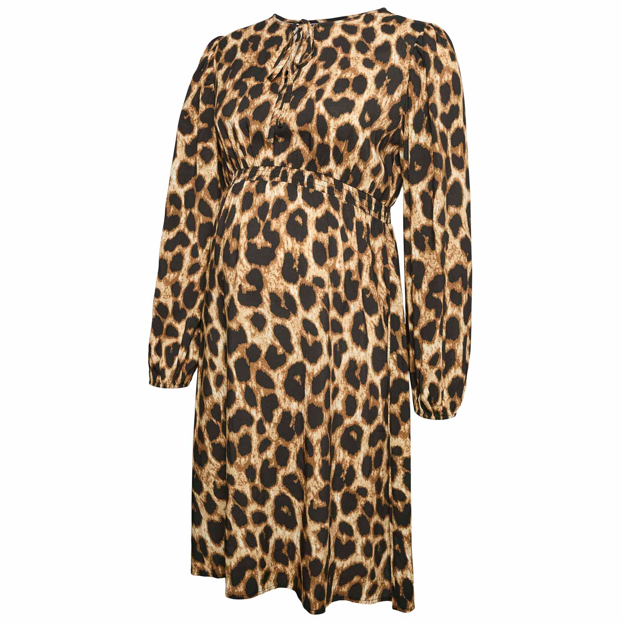 Mamalicious zwangerschapsjurk lange mouwen panterprint multi