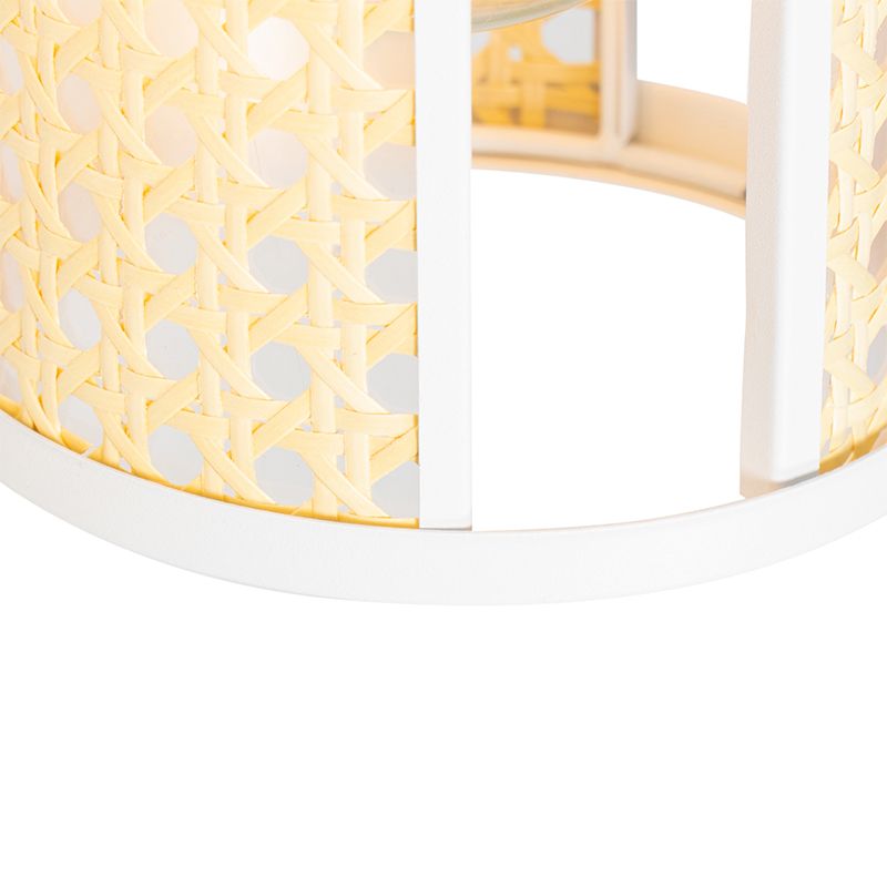 Oosterse hanglamp wit met rotan 3-lichts langwerpig - Akira