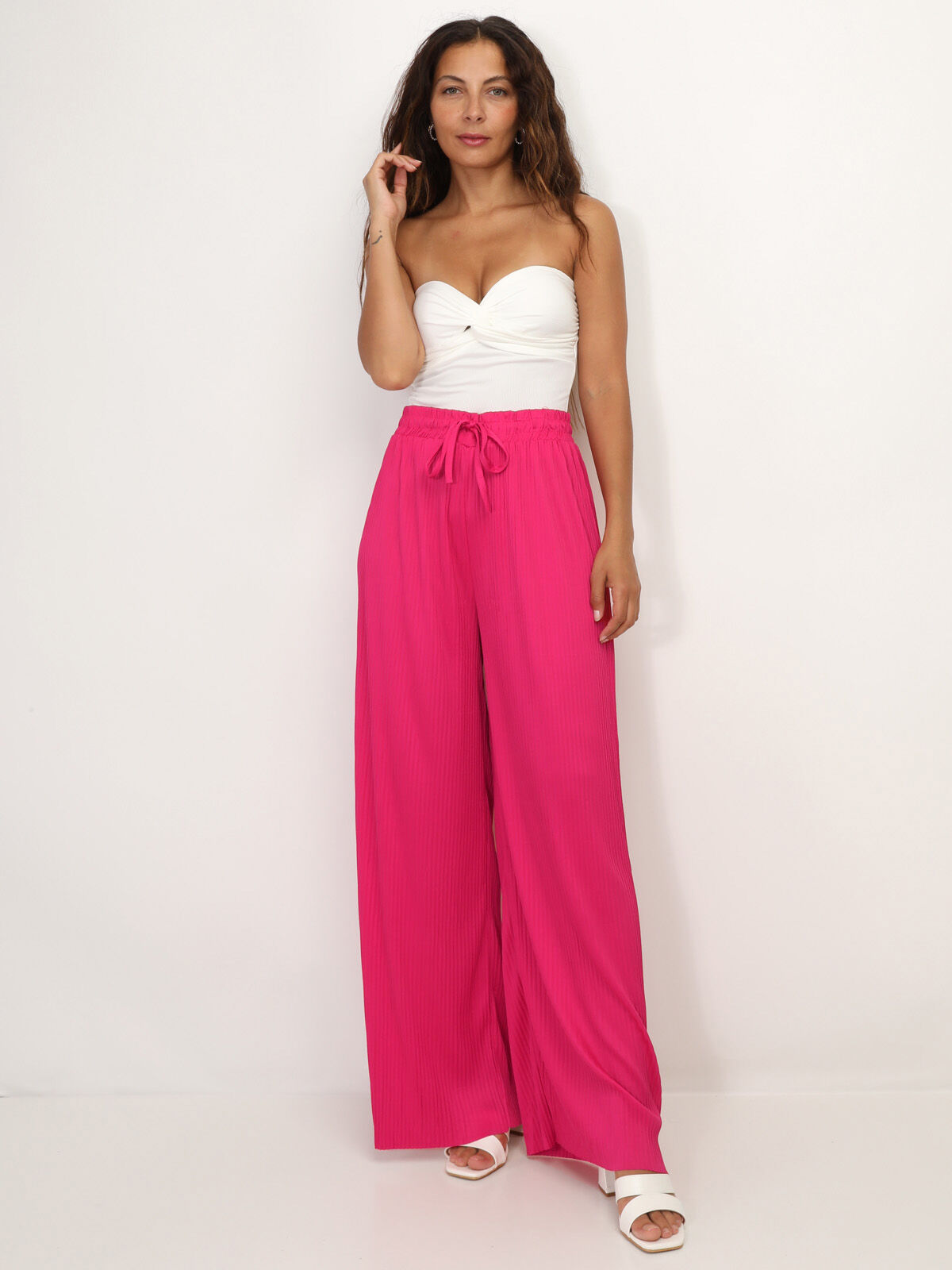Pantalon large plissé- Fuchsia