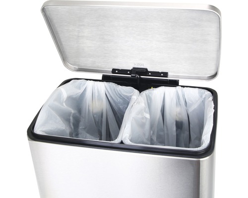EKO E-Cube pedaalemmer, 2 compartimenten, elk 10 liter, 9 liter, roestvrij staal, mat