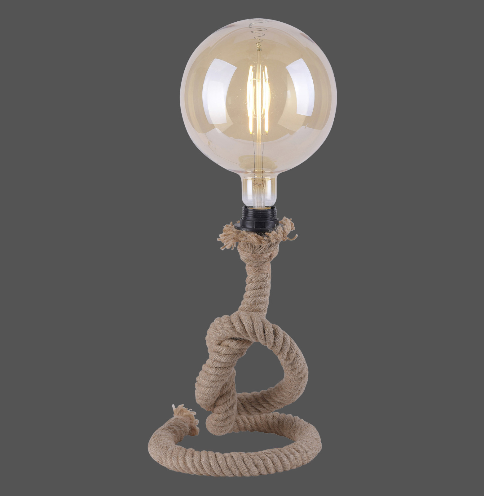 Tischleuchte - beige - Hanfseil - 33 cm