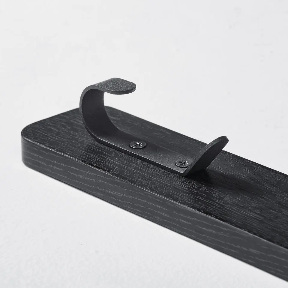 Verticale wandkapstok - met 3 haken - 6x67 cm - zwart