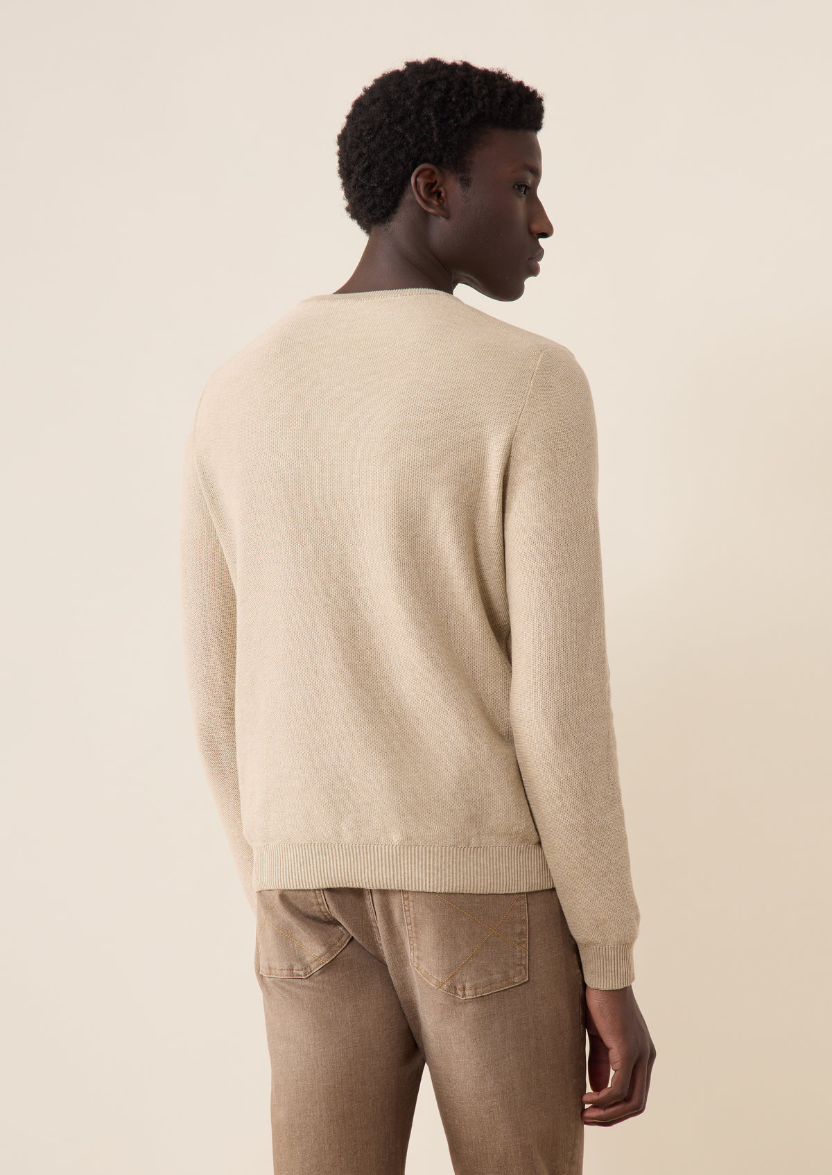 Pull col V en coton uni beige