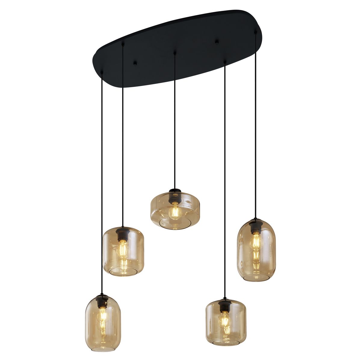 Moderne hanglamp zwart met amber glas 5-lichts - Sheena