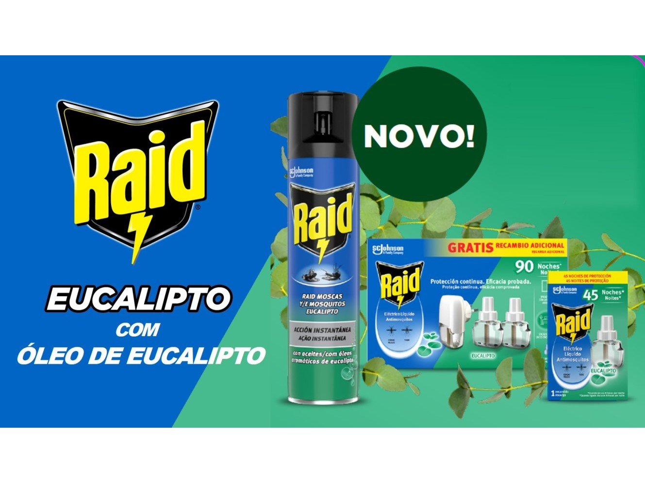 INSECTICIDA ELÉCTRICO RAID EUCALIPTO APARELHO 2 RECARGA 2X27ML