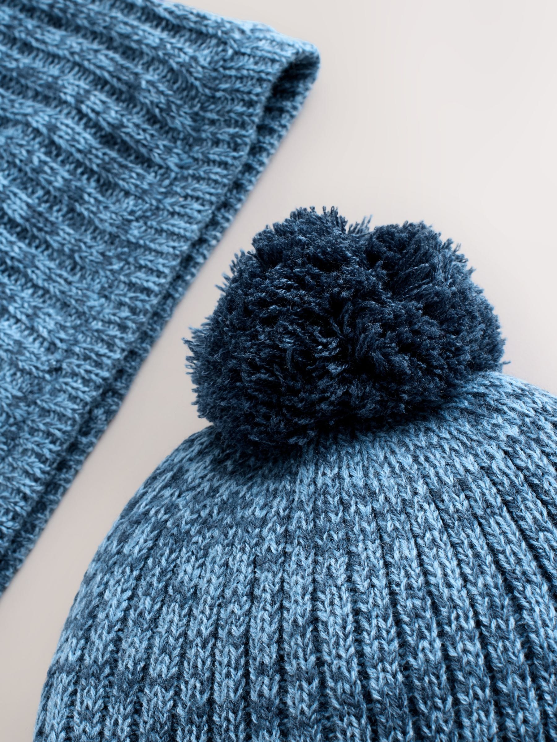 Blauw - Pom Beanie Hat & Snood Set 2 Piece (1-16yrs)