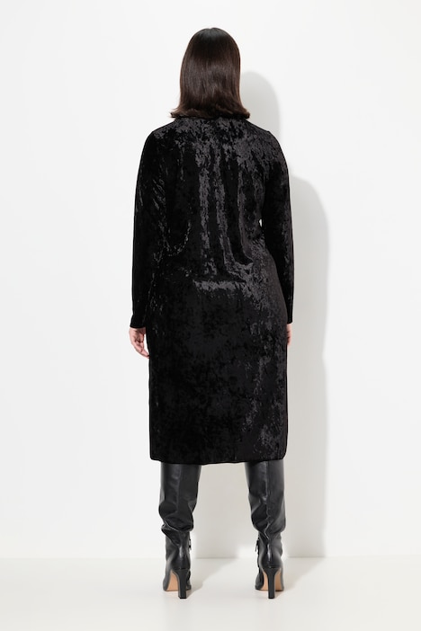 Maxi-Samtkleid, Slim, Stehkragen, Langarm