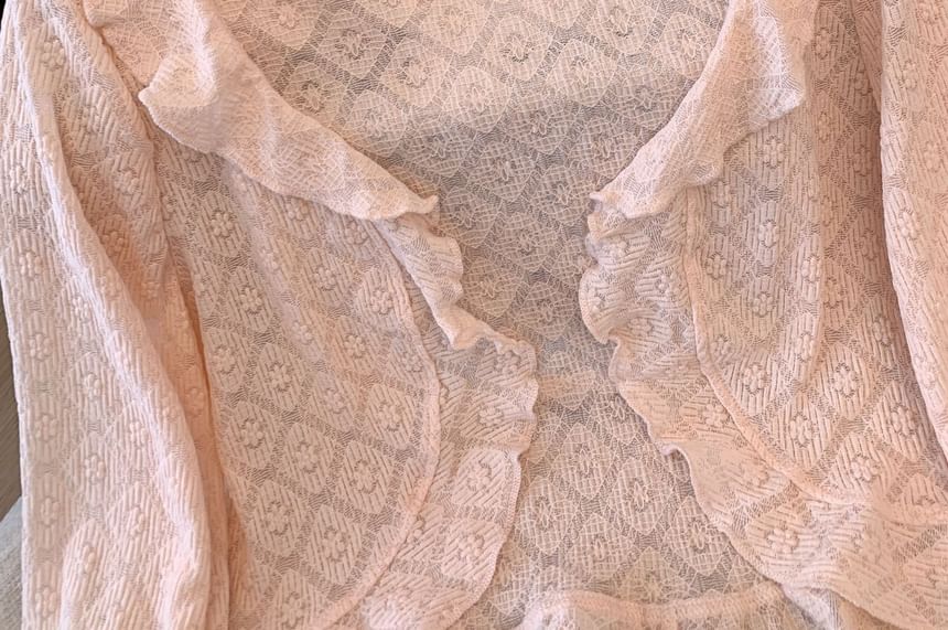 Krezol - Plus Size Effen Ruffle Open Front Cardigan