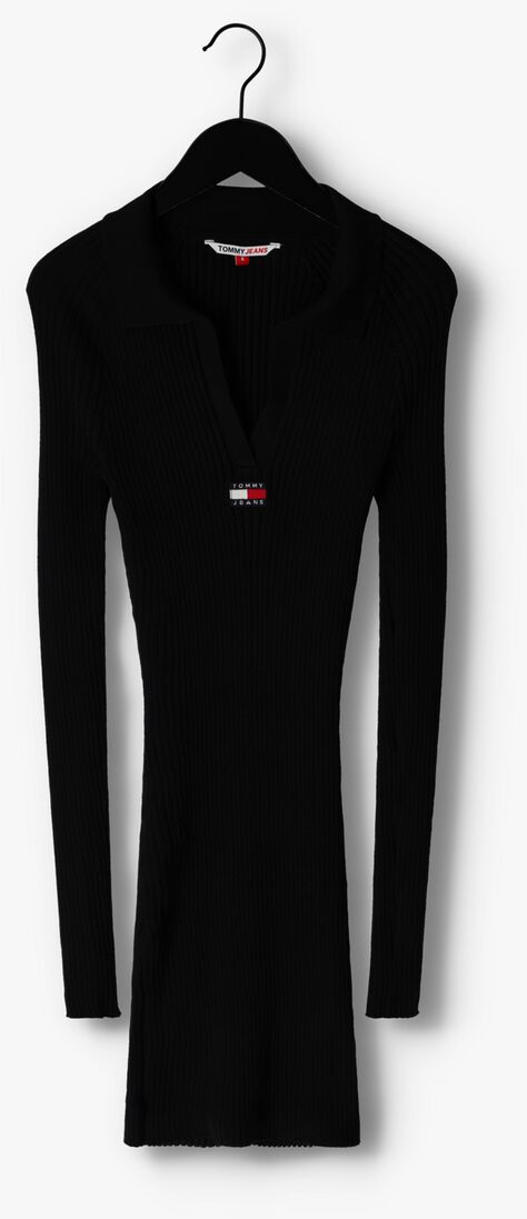 TOMMY JEANS zwarte tommy jeans mini jurk tjw collar badge sweater dress