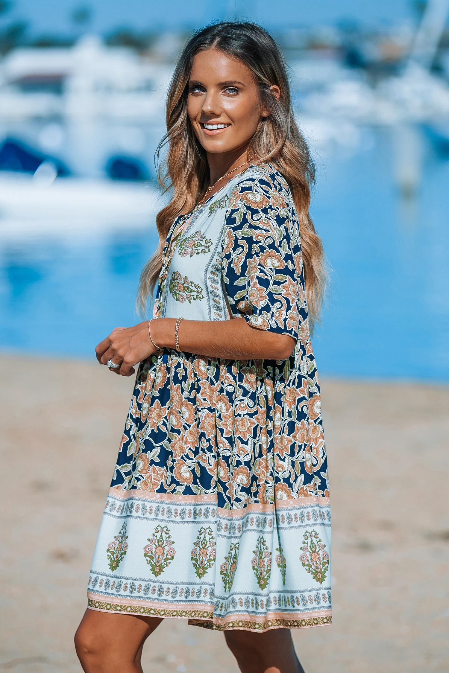 Robe mini à col fendu romantique paisley
