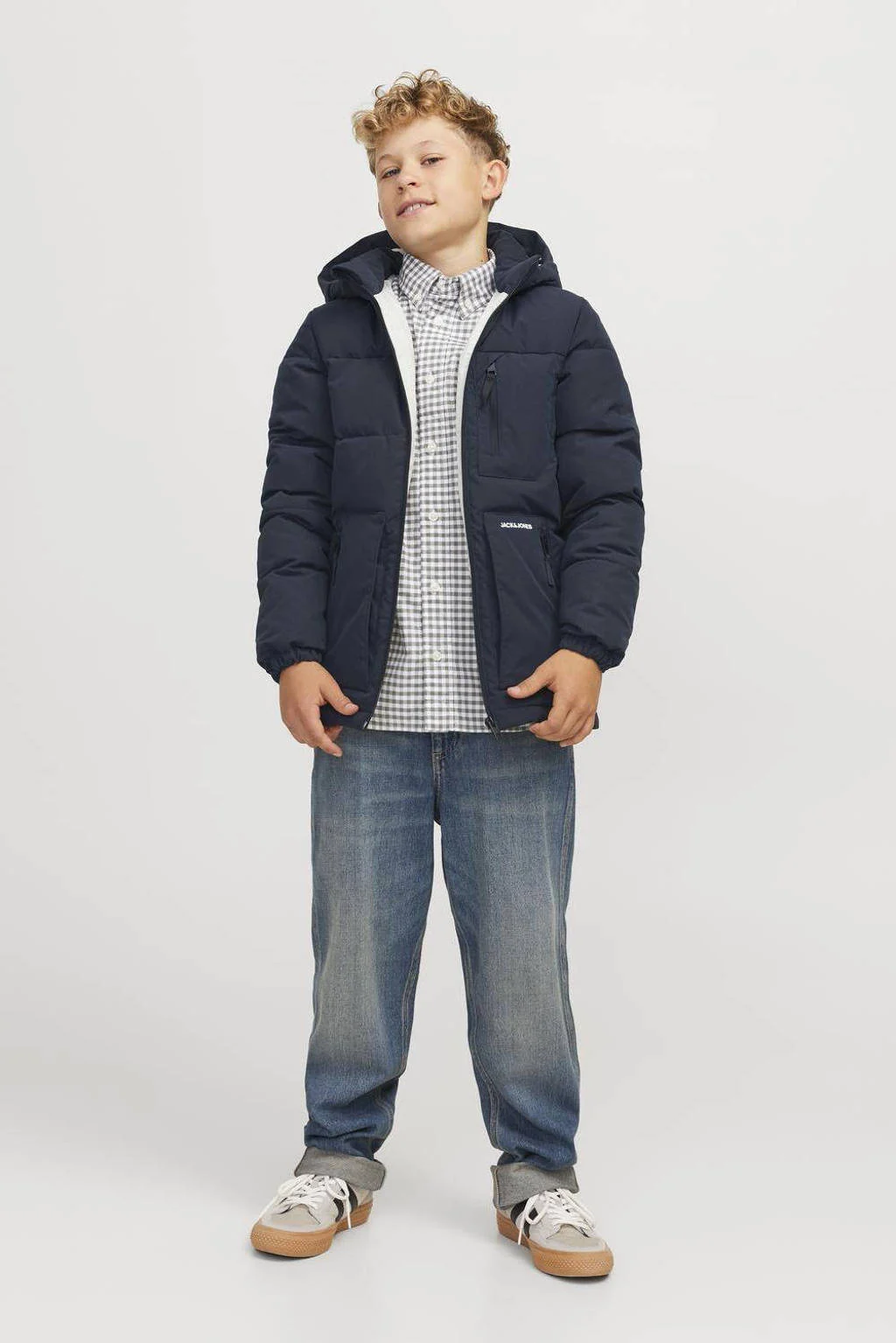 JACK & JONES gewatteerde winterjas JJEOTTO donkerblauw