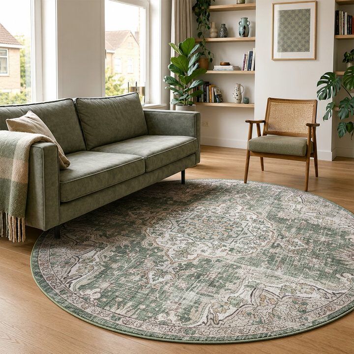 Rond oosters vloerkleed - Leyla Medaillon Groen