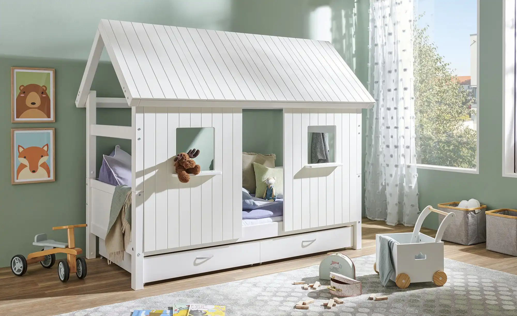 FLEXA Kojenbett mit Dachaufbau Hygge