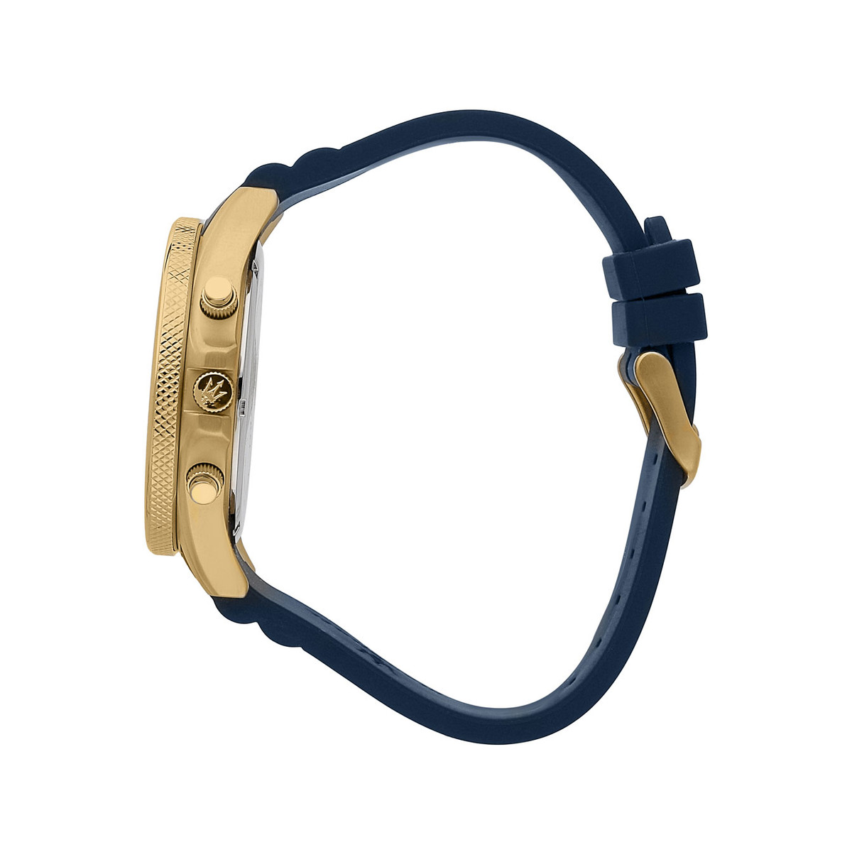 Montre MASERATI homme acier doré jaune bracelet silicone bleu