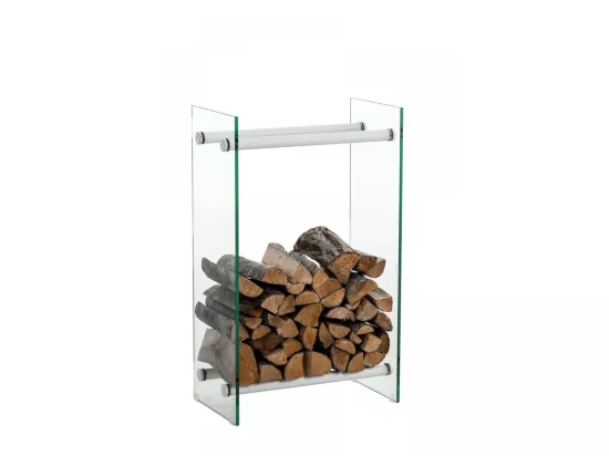 Etagère bois de cheminée - Verre - 35x80x60 cm - Blanc - Dacio