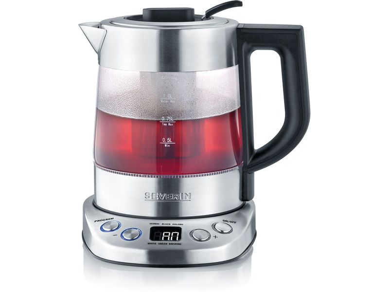Severin Wasserkocher Delux Mini WK 3473 1 l, Silber/Transpa Glaswasserkocher