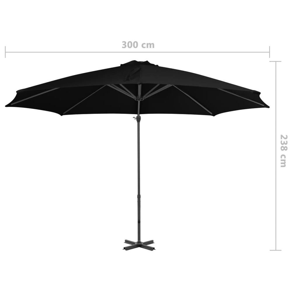 Parasol d'extérieur déporté avec mât en aluminium 300 cm noir