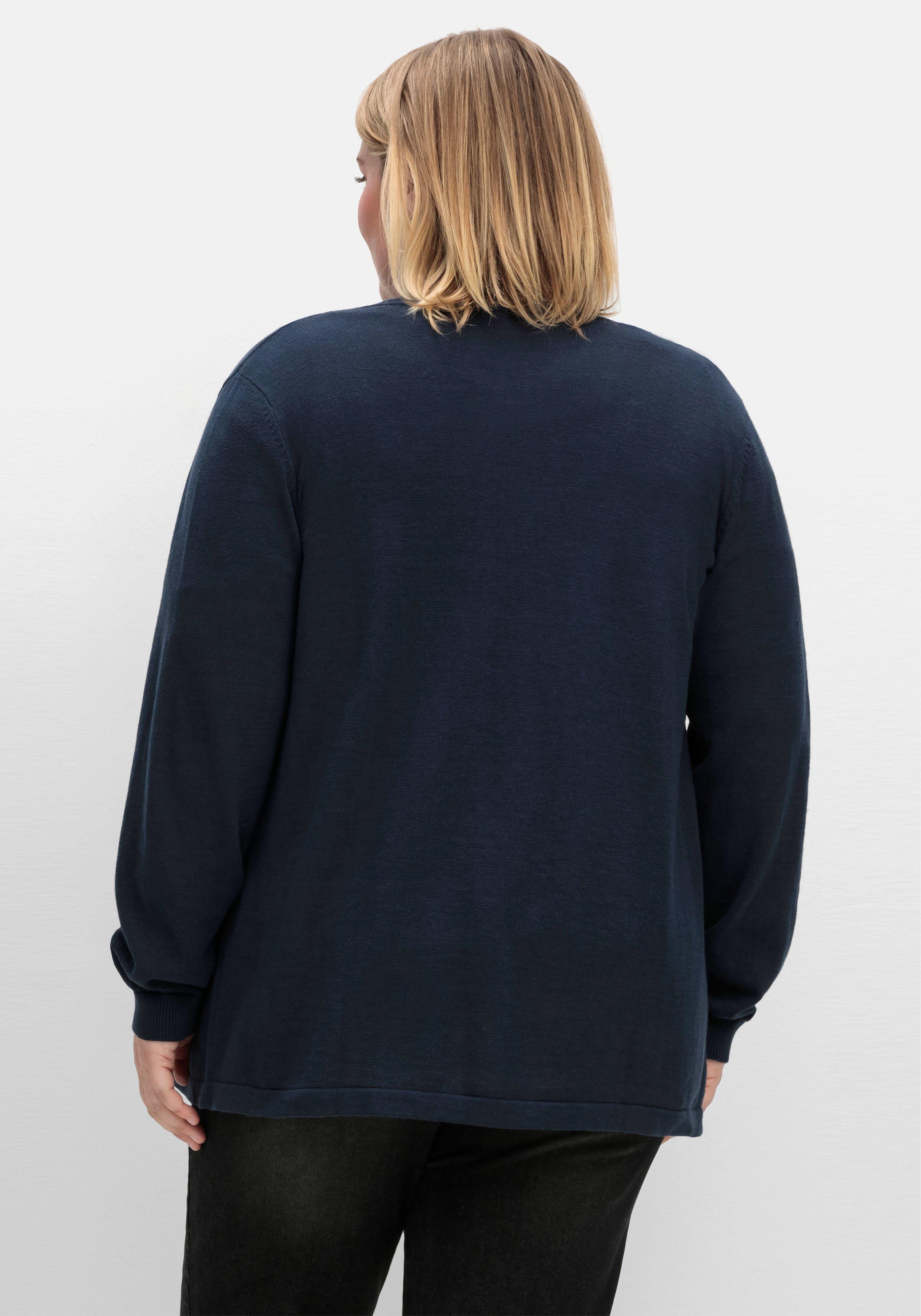 Strickjacke mit schmalem Schalkragen, offene Form