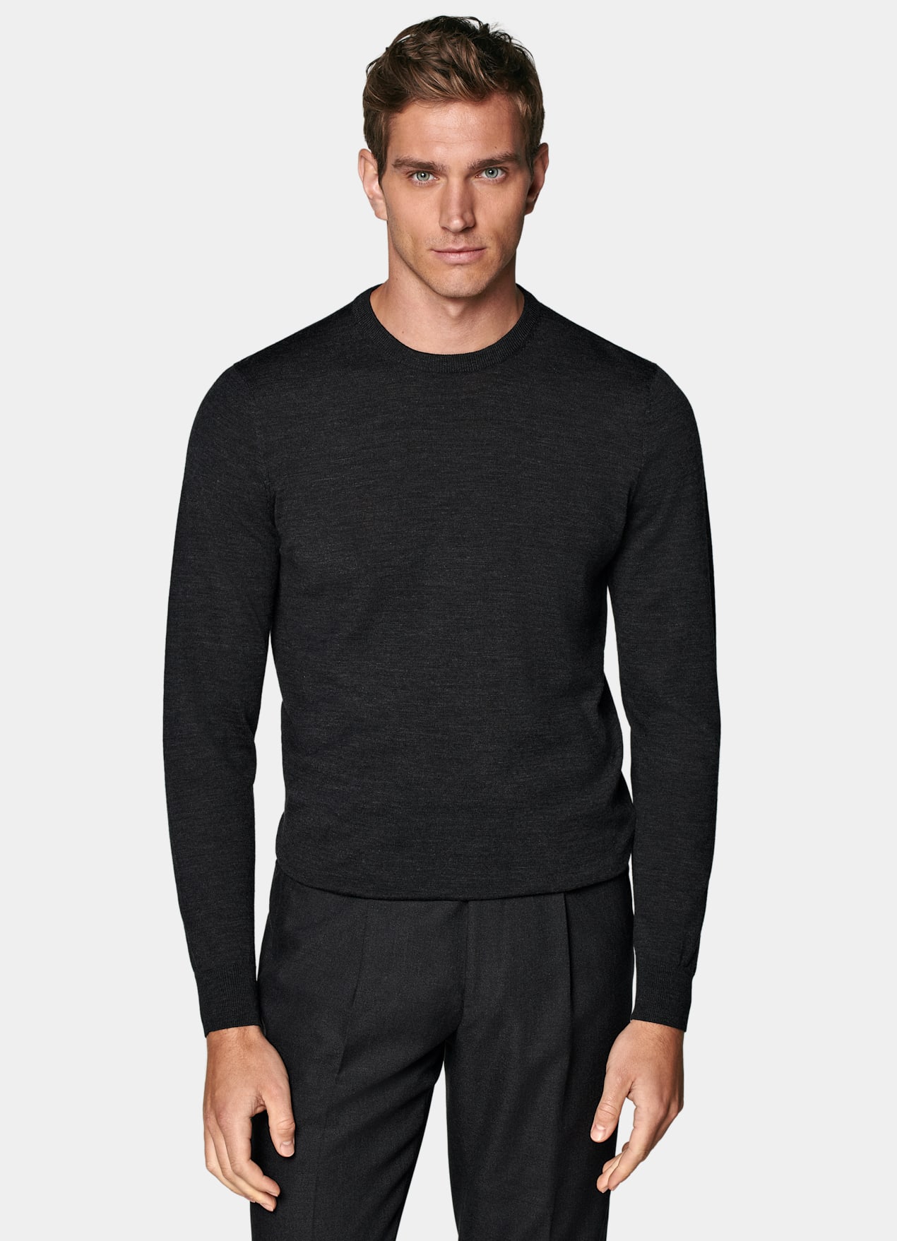 Pull col rond Merino gris foncé