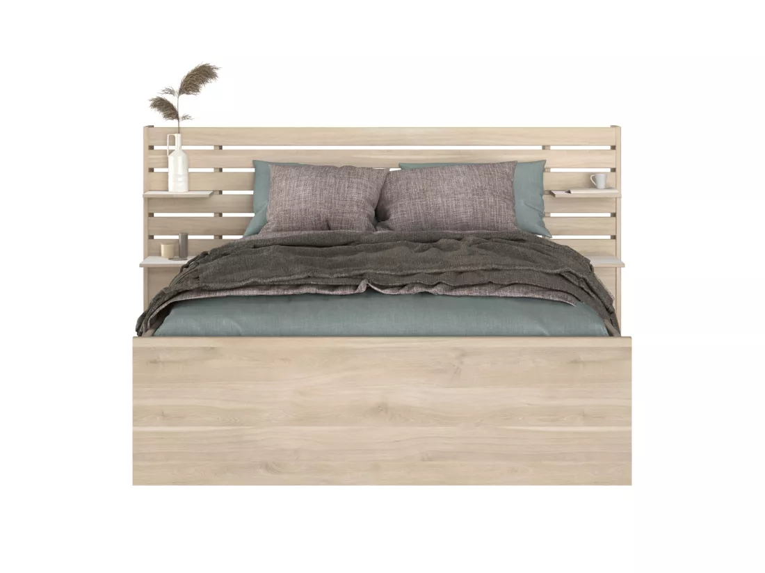 Lit 140 x 190/200 cm avec rangements - Coloris : Naturel + Sommier + Matelas - TENALIA II