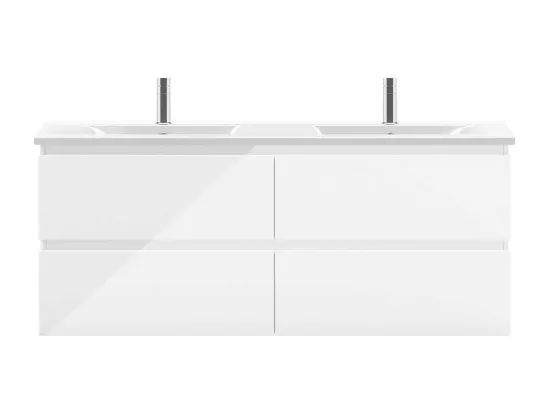 AICA Ensemble Meuble salle de bain blanc 120cm avec double vasque en céramique,meuble 4 tiroirs