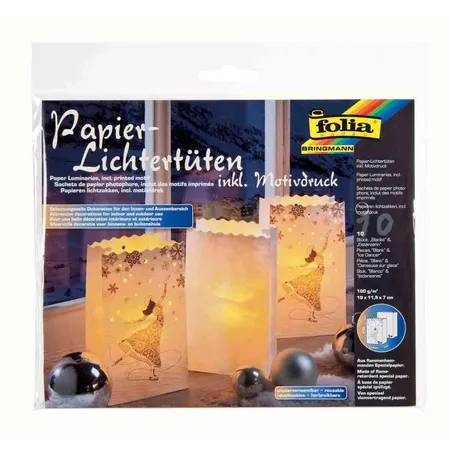 Folia Lichtertüten aus schwer entflammbarem Papier, 5x blanko, 5x mit Motivdruck Eistänzerin