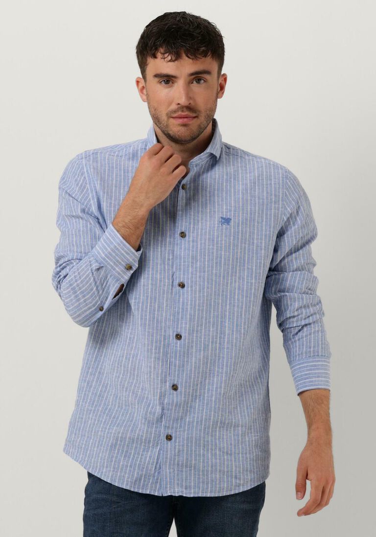 VANGUARD lichtblauwe vanguard casual overhemd long sleeve shirt linen cotton blend stripe